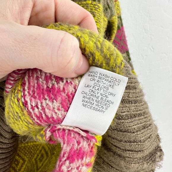 Chelsea & Violet Sweater Womens Large Green Pink Geometric Boho Long Sleeve Cozy - Picture 8 of 8